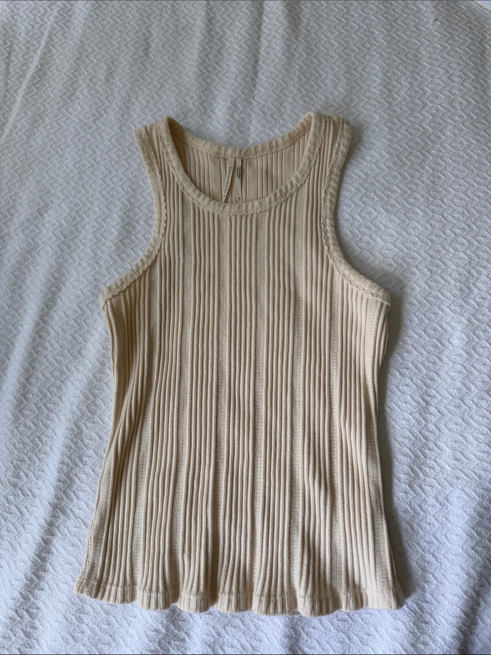 by Anthropologie Ribbed Sleeveless Tank Top — Beige